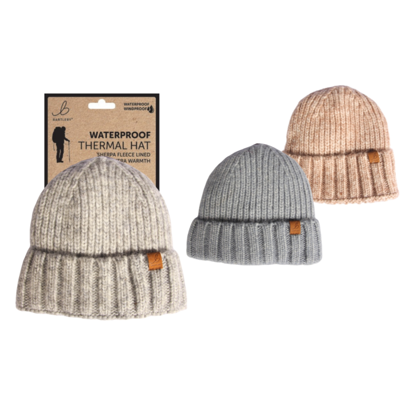 Bartleby Ladies Sherpa Lined Chunky Knit Waterproof Beanie - Assorted