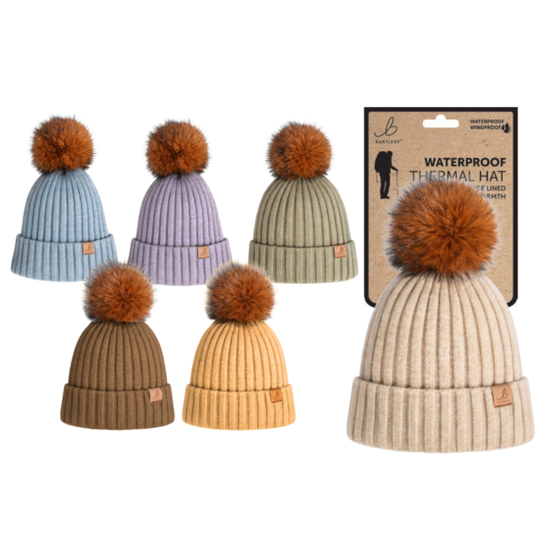 Bartleby Ladies Sherpa Lined Deluxe Waterproof Bobble Hat - Assorted