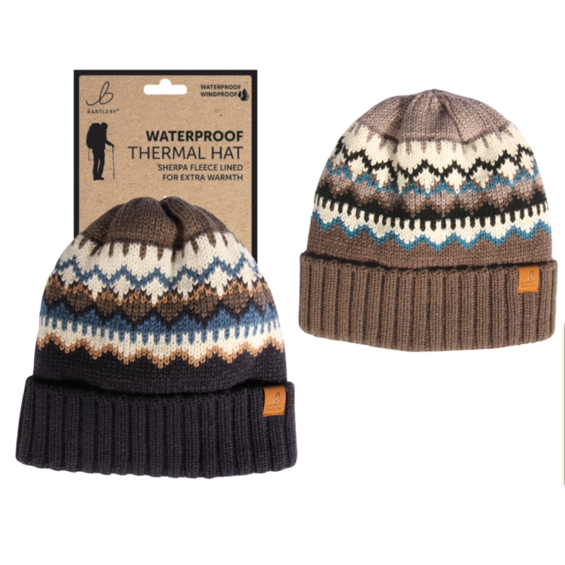 Bartleby Men's Sherpa Lined Fairisle Waterproof Beanie - Assorted