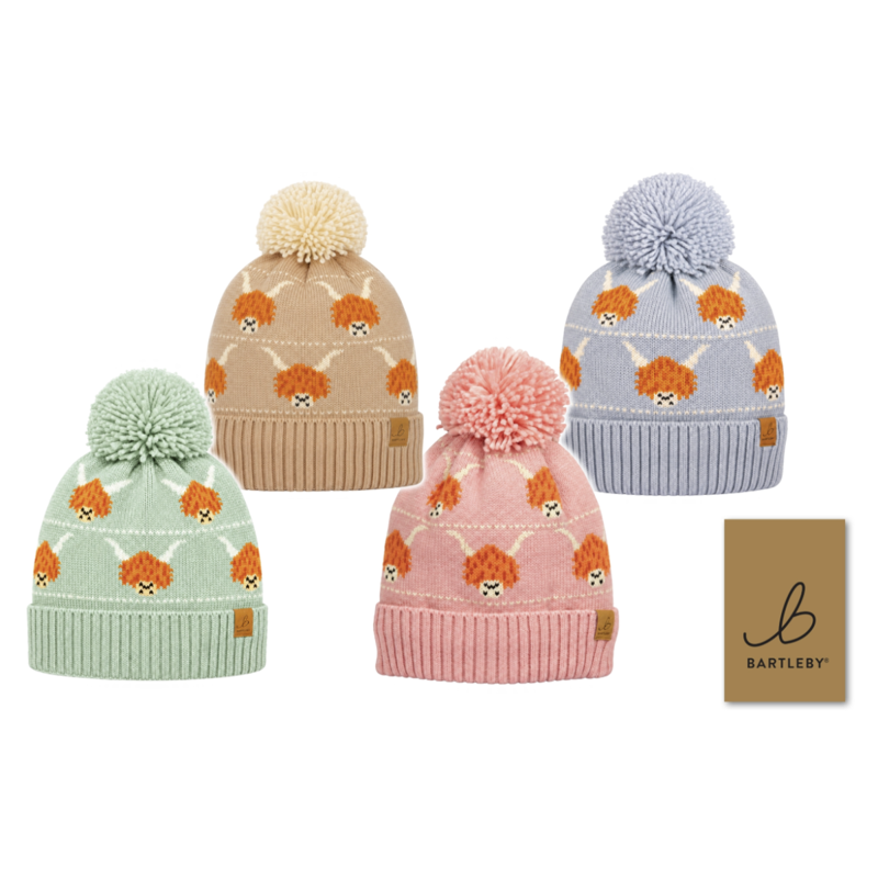 Bartleby Adults Waterproof Bobble Hat - Highland Cow
