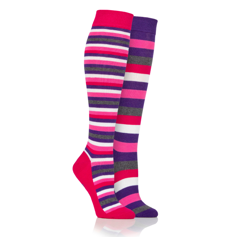 Storm Bloc Ladies 2 Pack Jacquard Stripe Socks - Raspberry/Purple