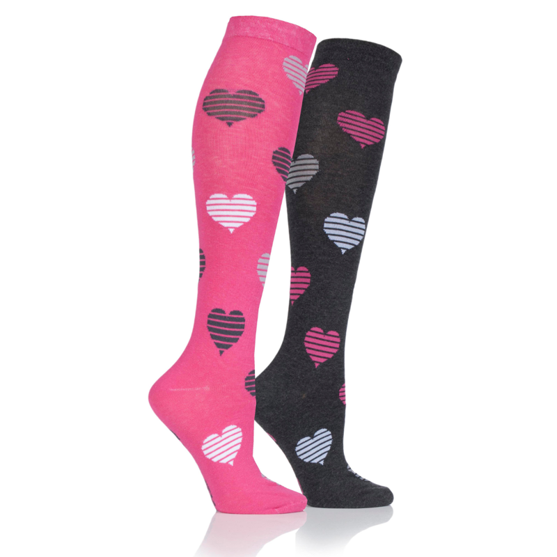 Storm Bloc Ladies 2 Pack Chester Jacquard Heart Socks - Black/Pink