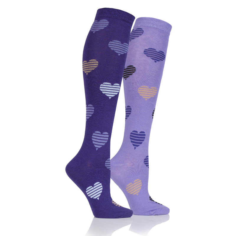 Storm Bloc Ladies 2 Pack Chester Jacquard Heart Socks - Navy/Lliac