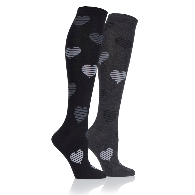Storm Bloc Ladies 2 Pack Chester Jacquard Heart Socks - Black/Charcoal 