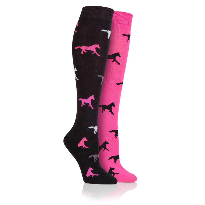 Storm Bloc Ladies 2 Pack Long Horse Socks - Black/Pink 