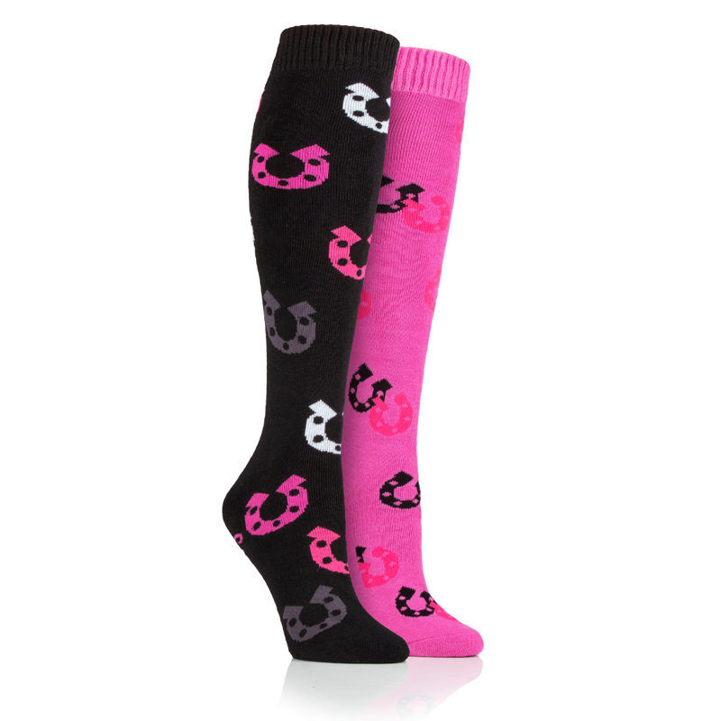 Storm Bloc Ladies 2 Pack Long Horse Shoe Socks - Black/Pink 
