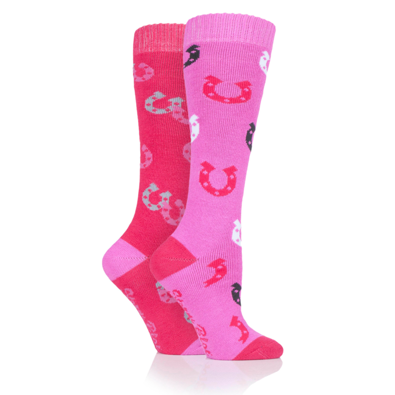 Storm Bloc Ladies 2 Pack Long Horse Shoe Socks - Cerise/Pink 