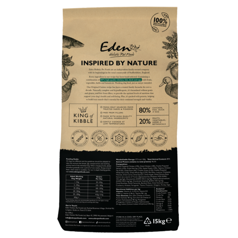 Eden 80/20 Original Cuisine Sporting and Working Dog Food Medium Kibble - 15kg-1