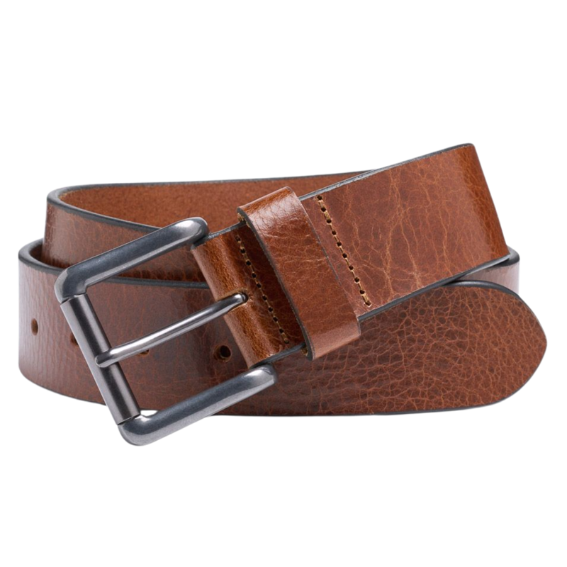 Ibex of England Men's Waxy Marble Roller Buckle Belt - Mid Brown