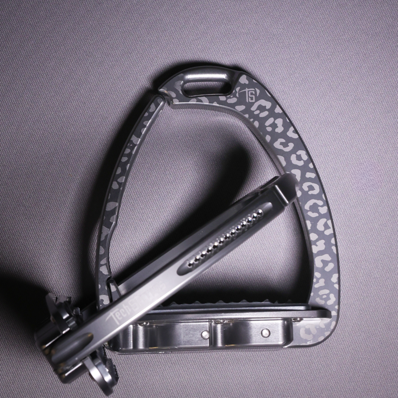 Tech Stirrups Venice Sloped Evo Swarovski Safety Stirrups Untamed Collection Leopard Stirrups - Titanium/Night-5