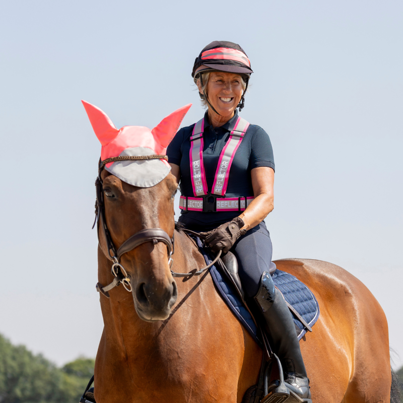 Hy Equestrian Reflector Luminous Ear Bonnet - Pink-2