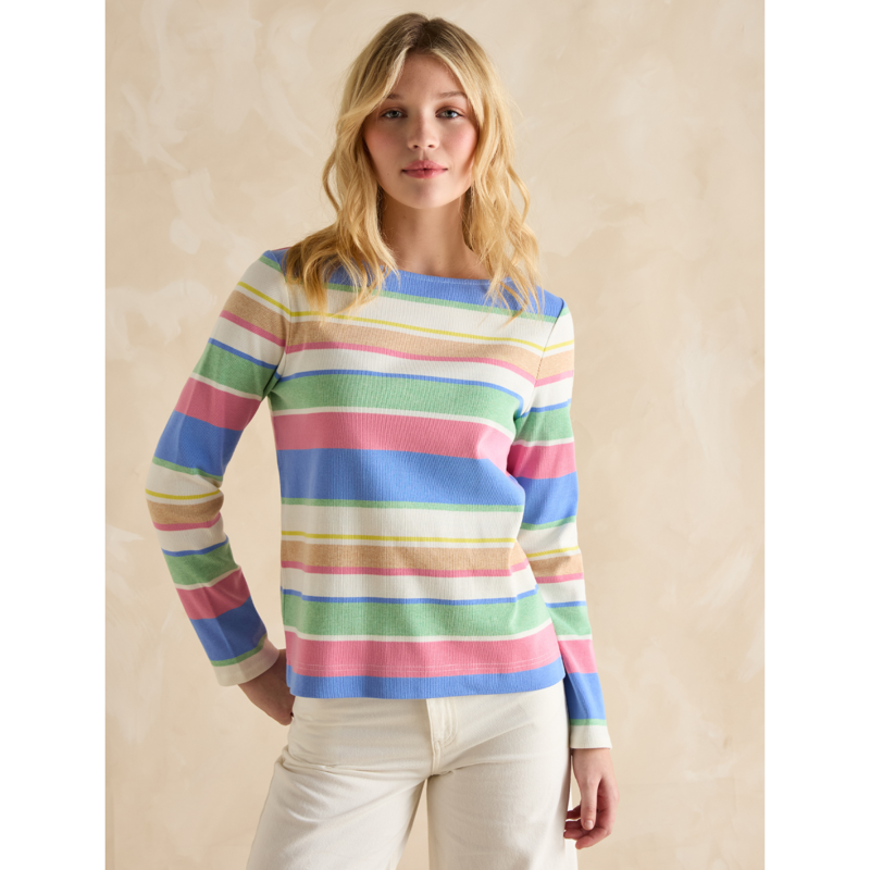 Joules Ladies Harbour Boat Neck Printed Top - Multi Stripe-1
