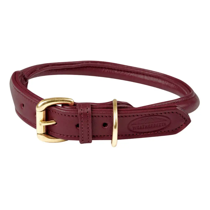 WeatherBeeta Rolled Leather Dog Collar - Maroon