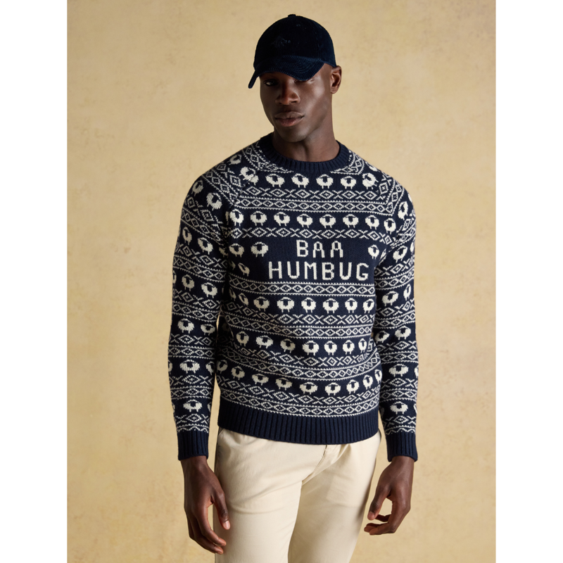 Joules Men's Baa Humbug Knit Christmas Jumper - Navy-1