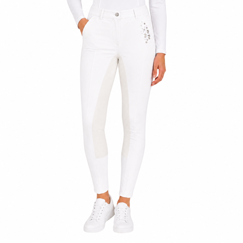 Montar Linda Yati Stars Ladies Full Seat Breeches - White