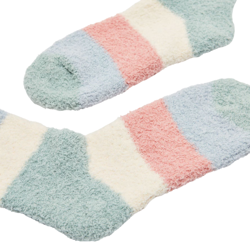 Joules Ladies Fluffy Socks - Pastel Stripe-1