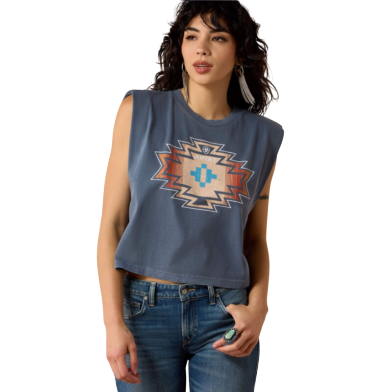 Ariat Women's Lakeside Geo T-Shirt - Faded Navy