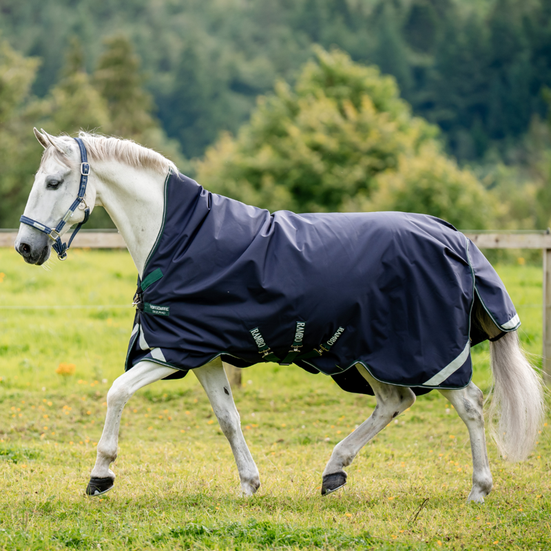 Horseware Rambo 50g Light Wug Turnout Rug - Navy/Hunter Green/Silver-7