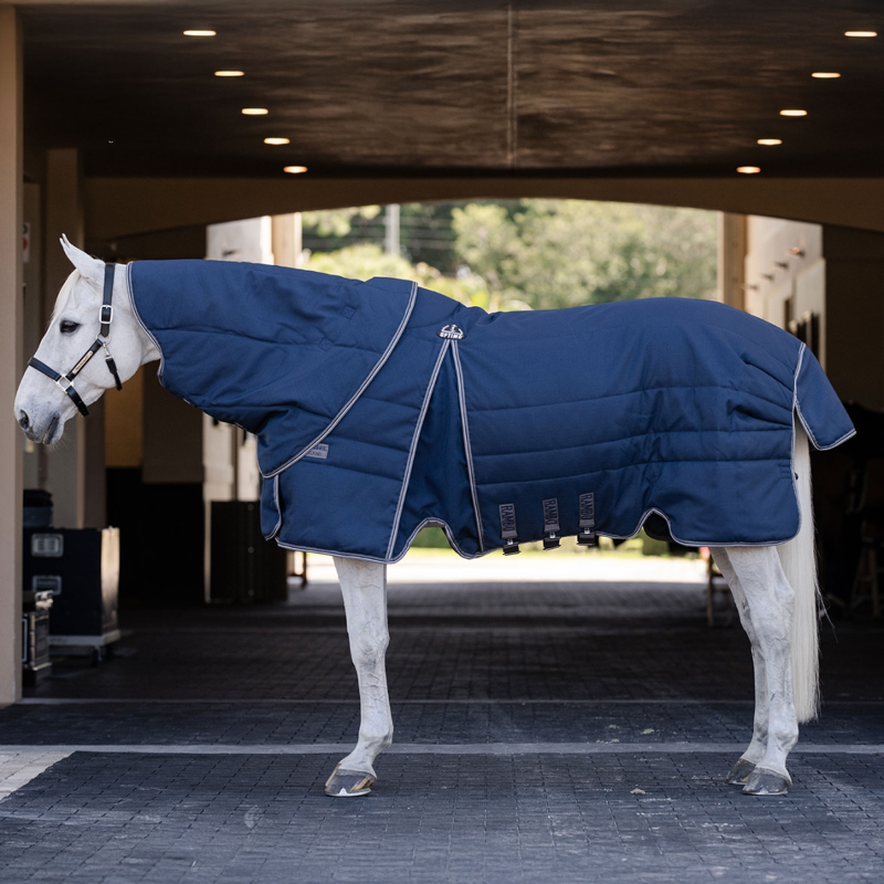 Horseware Rambo Optimo 400g Stable Plus Rug - Navy/Thunderstorm Grey Silver