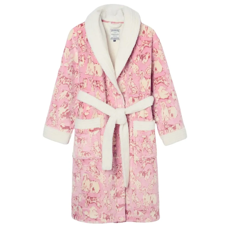 Joules Ladies Matilda Fleece Lined Dressing Gown - Pink Dogs