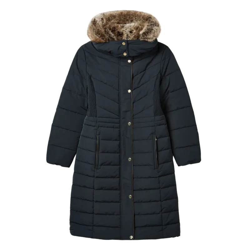 Joules Ladies Cherington Showerproof Longline Padded Coat - Navy