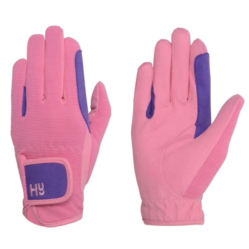 Hy Equestrian Children's Two Tone Riding Gloves XL - Purple/Pink