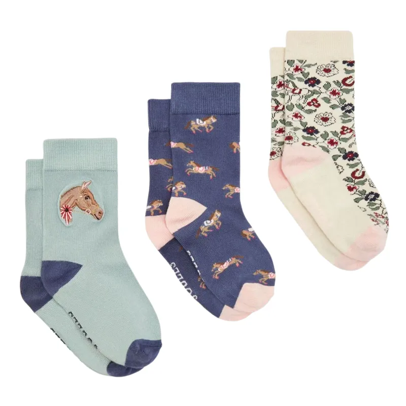 Joules Junior Neat Feet 3 Pack Socks - Equestrian