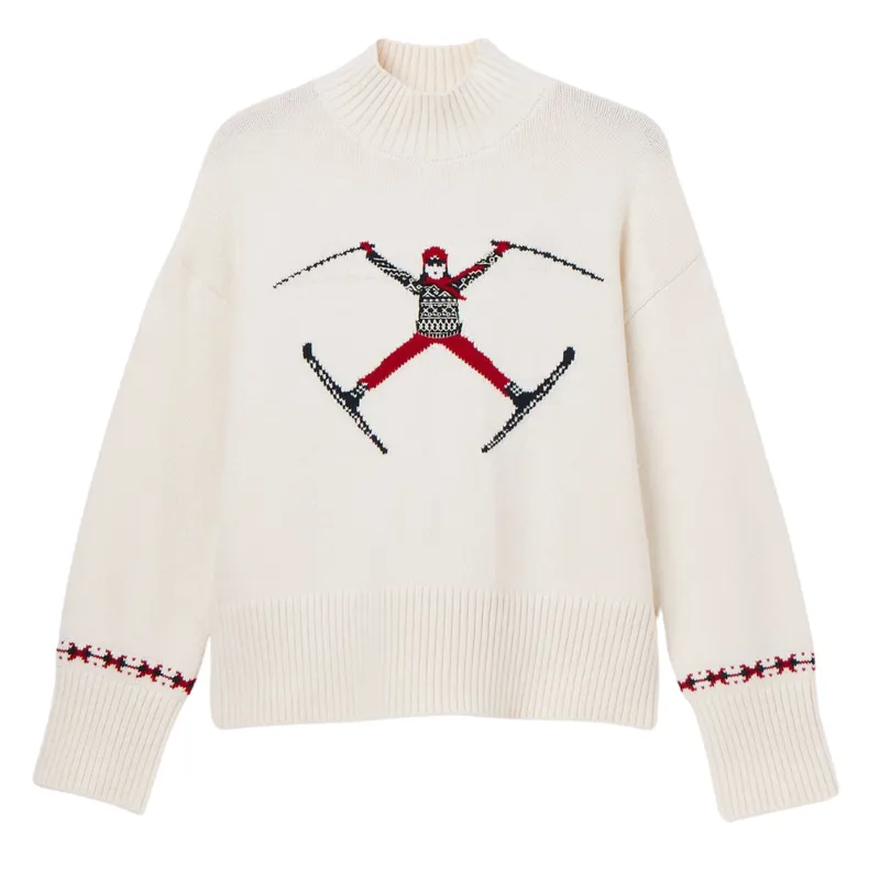 Joules Ladies Abigail High Neck Intarsia Ski Jumper - Cream