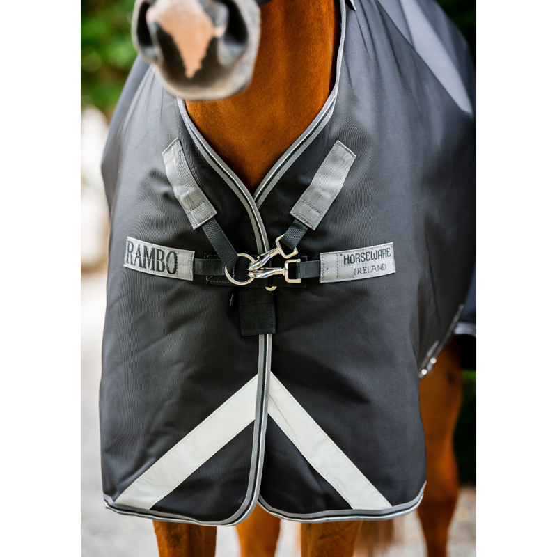 Horseware Rambo Supreme 1680D 450g Heavy Vari-Layer Turnout - Black/Thunderstorm Grey/Silver-6