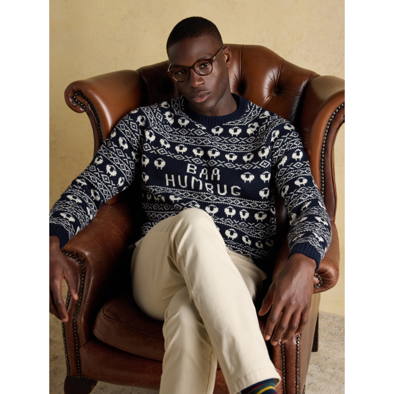 Joules Men's Baa Humbug Knit Christmas Jumper - Navy-4