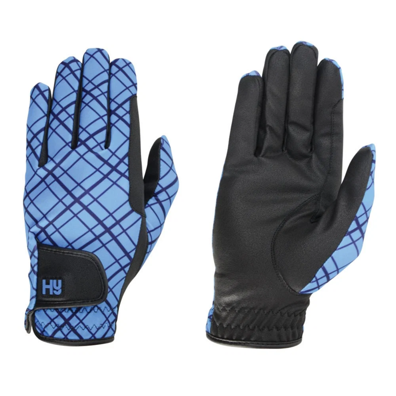 Hy Equestrian Lightweight Printed Riding Gloves XL - Blue Check