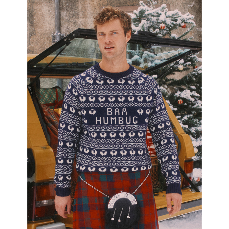 Joules Men's Baa Humbug Knit Christmas Jumper - Navy-8