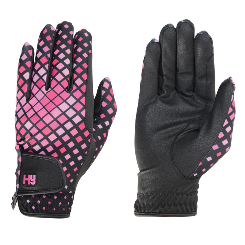 Hy Equestrian Lightweight Printed Riding Gloves XL - Pink Check