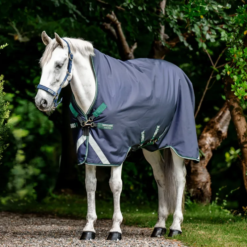 Horseware Rambo 400g Heavy Wug Turnout Rug - Navy/Hunter Green/Silver