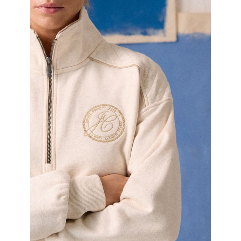 Joules Ladies Racquet Embroidered Quarter Zip Sweatshirt - Oatmeal-4