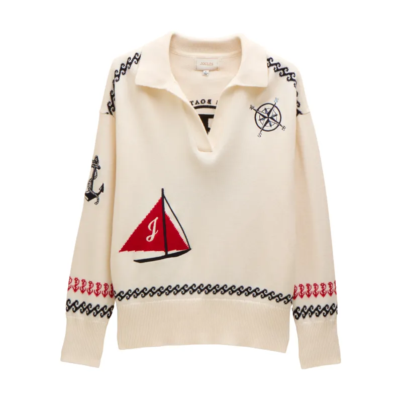 Joules Ladies Sail Away Embroidered Knitted Jumper - Cream