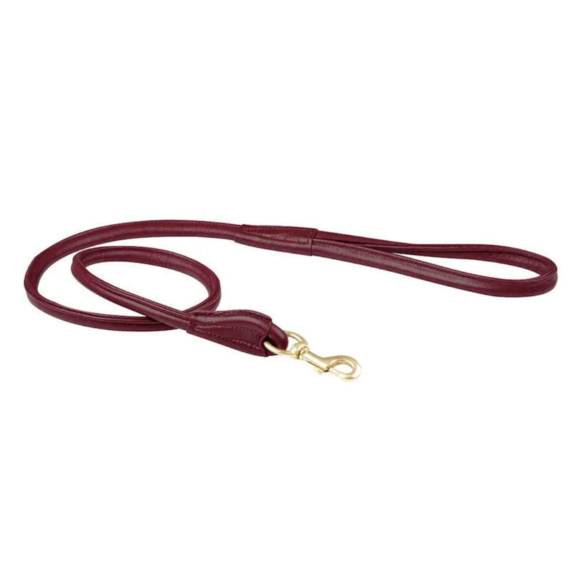 WeatherBeeta Rolled Leather Dog Lead - Maroon