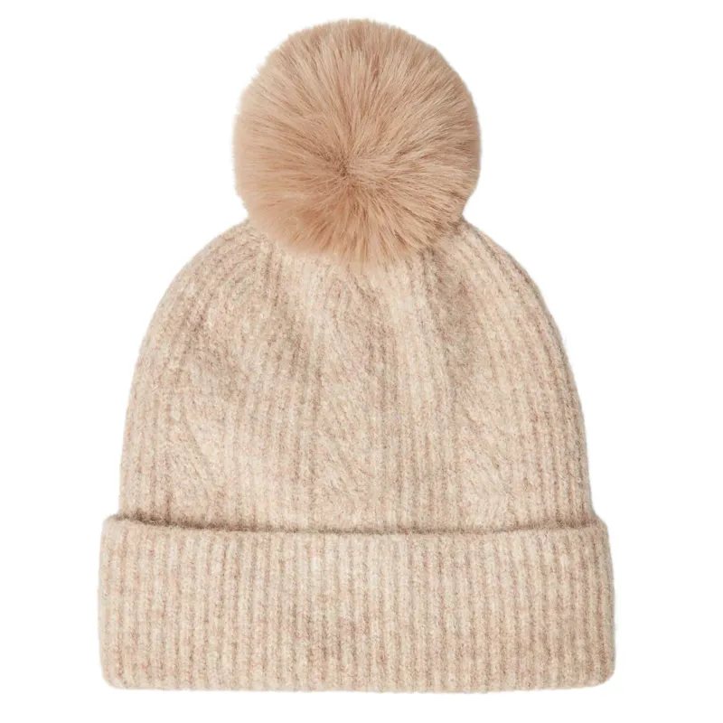 Joules Ladies Effie Knitted Bobble Hat - Camel