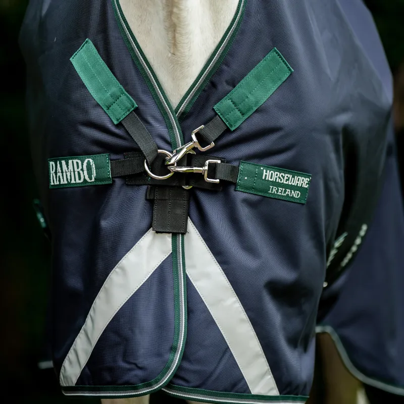 Horseware Rambo Wug Lite 0g Turnout - Navy/Hunter Green/Silver-1