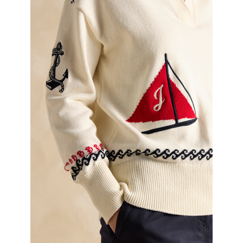 Joules Ladies Sail Away Embroidered Knitted Jumper - Cream-3