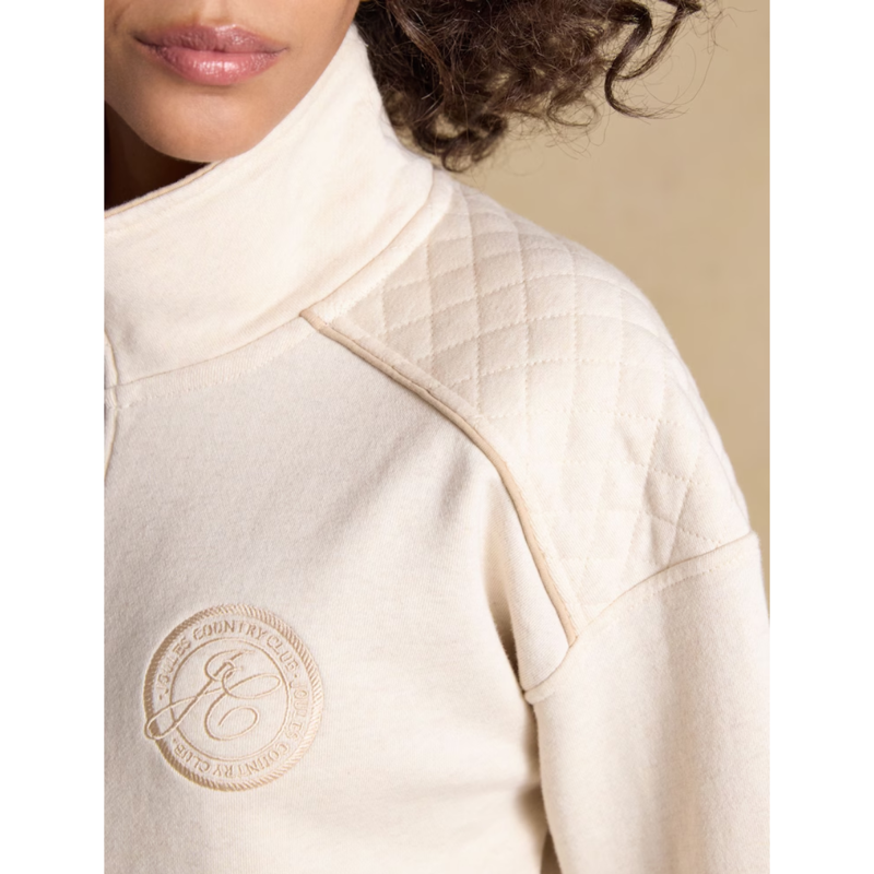 Joules Ladies Racquet Embroidered Quarter Zip Sweatshirt - Oatmeal-6