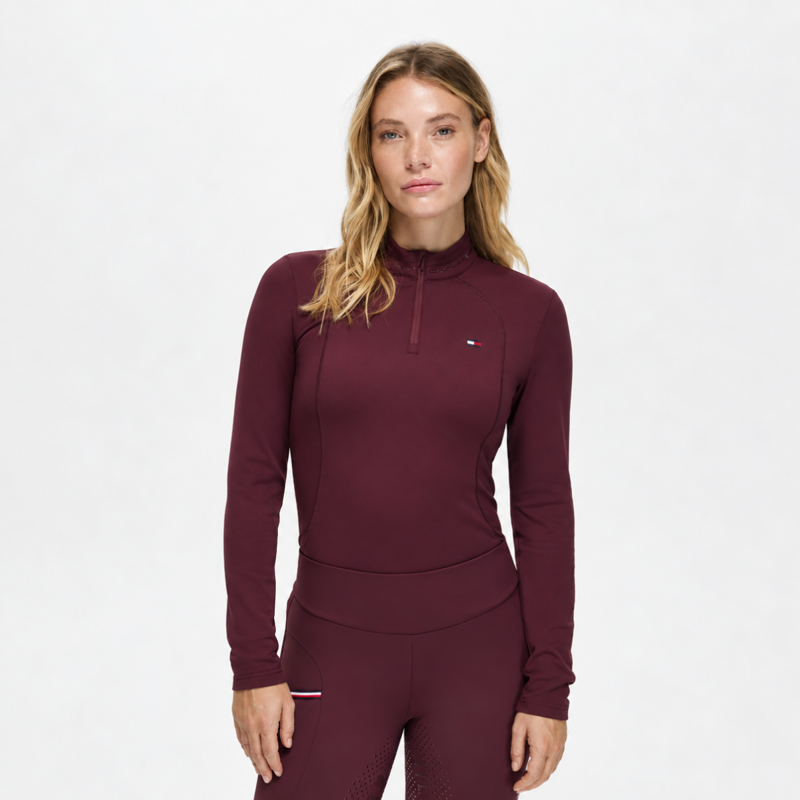 Tommy Hilfiger Cady Women's 1/4 Zip Rhinestone Training Top - Deep Burgundy