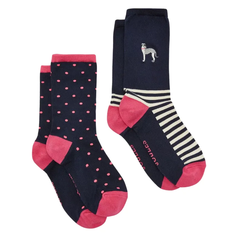 Joules Ladies Everyday 2 Pack Socks - Navy Dog