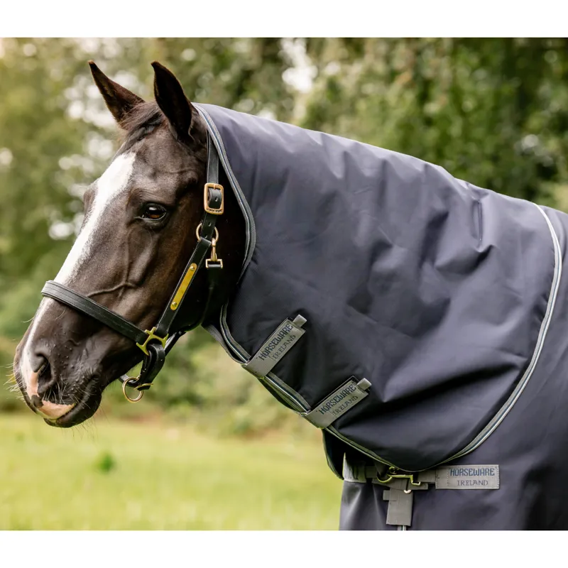 Horseware Rambo Optimo 0g Light Turnout Rug Hood  - Navy/Thunderstorm Grey/Silver