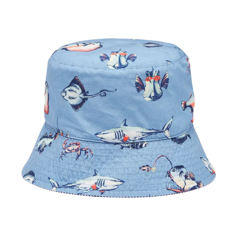 Joules Kids Bayley Reversible Fish Bucket Hat - Blue
