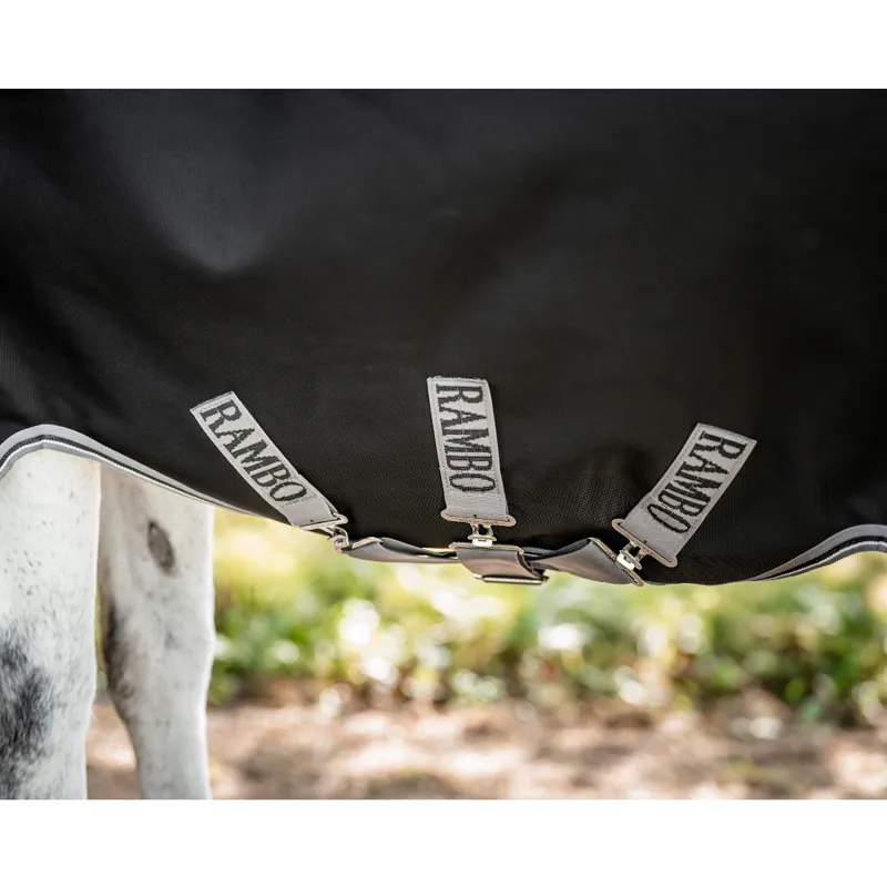 Horseware Rambo Wug Medium 200g Turnout Rug - Black/Thunderstorm Grey/Silver-4
