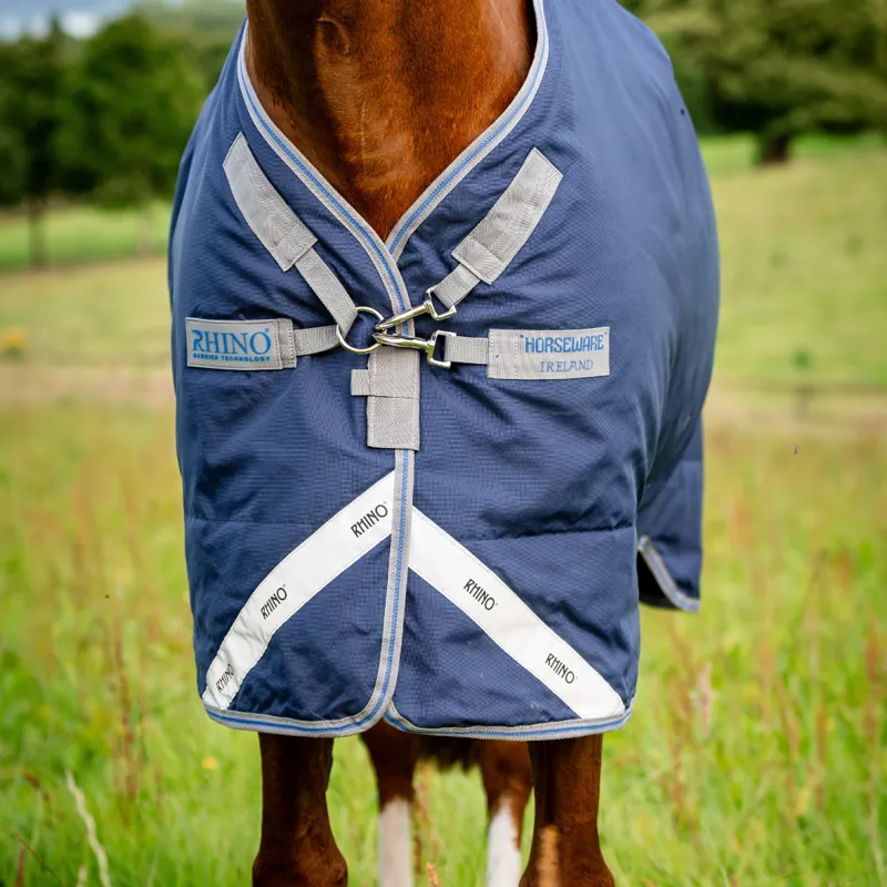 Horseware Rhino Plus 0g Light Turnout Rug - Navy/Titanium Grey Classic Blue-1