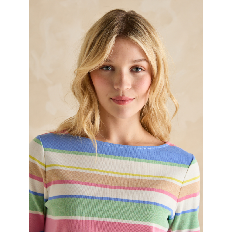 Joules Ladies Harbour Boat Neck Printed Top - Multi Stripe-3