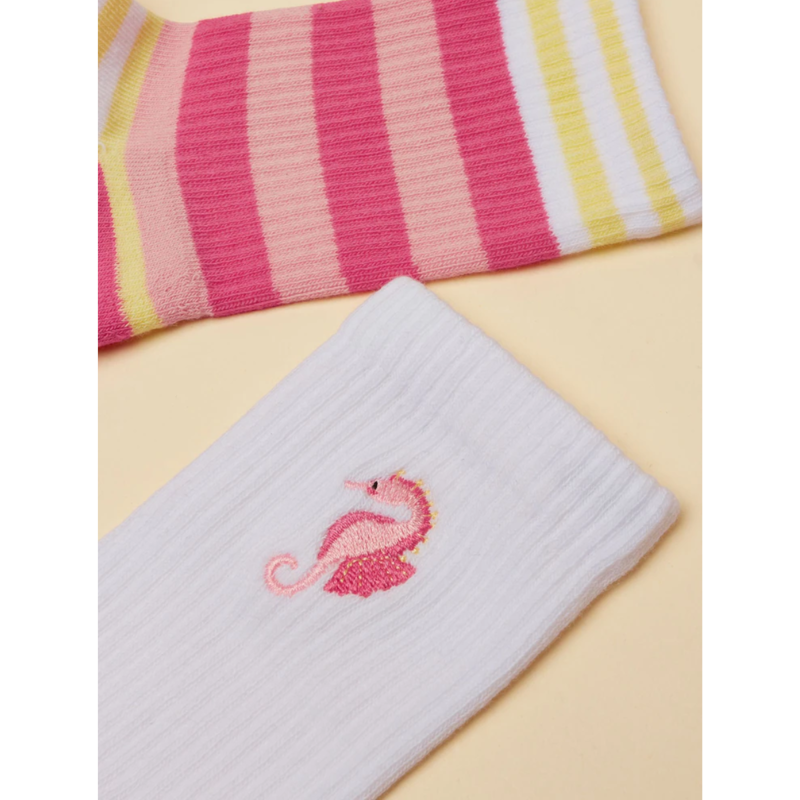 Joules Girls' Junior Volley Socks 2 Pack - Pink Seahorse-2