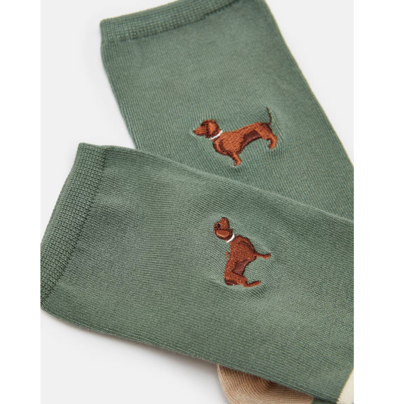 Joules Ladies Everyday 2 Pack Socks - Green Dog-1